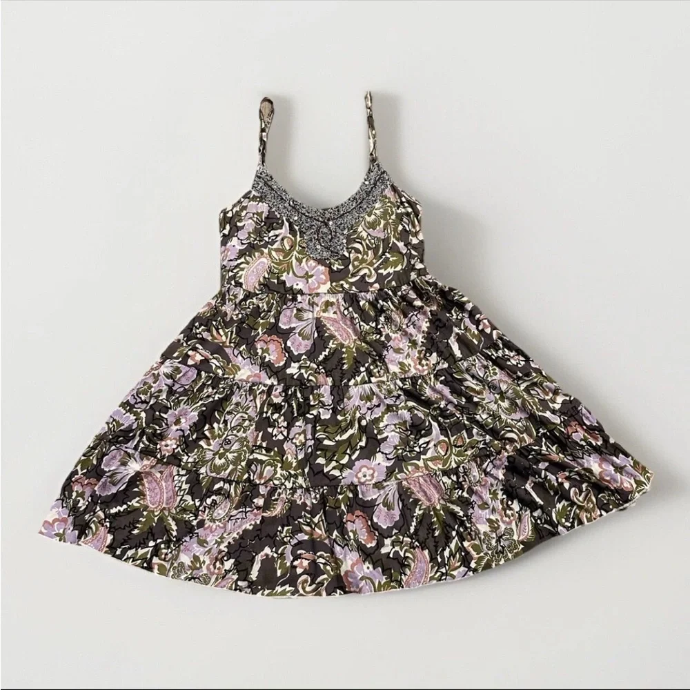 Free People Western Royalty Beaded Dark Floral Boho Sundress S Whimsigoth Fairy - Picture 2 of 13